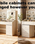 White Makeup Vanity Desk with LED Mirror & Movable Storage Cabinet, 3-Tier Open Shelves, 5 Drawers, Adjustable 3-Color Lighting for Bedroom