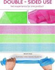 UJFQBH 3 Pieces African Bath Sponge African Net Long Net Bath Sponge Exfoliating Shower Body Scrubber Back Scrubber Skin Smoother,Great for Daily Use (Rose Red, Blue, Green)