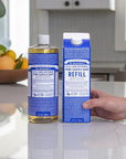 Dr. Bronner's Pure-Castile Liquid Soap Bottle & Refill Carton - Made with Regenerative Organic Certified Oils, 82% Less Plastic-18-in-1 Uses for Face, Body Wash, Hand Soap Refill- Peppermint, 32oz