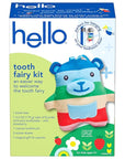 hello Tooth Fairy Kit with Tooth Fairy Door Hanger and Teddy Bear, Includes Full Size Fluoride Kids Strawberry Toothpaste and Kids Toothbrush, for Children Ages 3 and Up