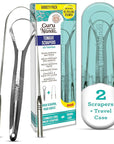 GuruNanda Spoon & U-Shaped Tongue Scraper Variety Pack (2 Pack) with Travel Case, 420 Medical Grade Stainless Steel, Promotes Fresh Breath & Oral Care