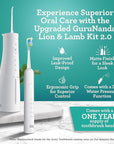 GuruNanda Lion & Lamb Kit 2.0, Electric Toothbrush with Water Flosser Combo, 4 Jet Tips, 4 Brush Heads, & IPX7 Waterproof Design for Complete Oral Care, White