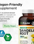 BIO KRAUTER Dandelion Root Capsules - 1800 mg Strength - 250 Count - Dandelion Root Supplement - Vegan Dandelion Powder Capsules for Digestion, Liver Support, Cleansing and Immunity