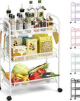 TOOLF 3-Tier Metal Rolling Cart, Mesh Wire Easy Assemble Utility Cart, Storage Trolley on Wheels with 3 Hooks, MetalStorage Shelving Units for Kitchen Bathroom Laundry Room