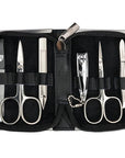 3 Swords Germany - brand quality 6 piece manicure pedicure kit set for professional finger & toe nail care with leather case - Made in Germany - black genuine leather