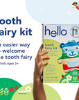 hello Tooth Fairy Kit with Tooth Fairy Door Hanger and Teddy Bear, Includes Full Size Fluoride Kids Strawberry Toothpaste and Kids Toothbrush, for Children Ages 3 and Up