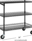 Finnhomy 3 Tier Heavy Duty Commercial Grade Utility Cart, Wire Rolling Cart with Handle Bar, Steel Service Cart with Wheels, Kitchen Carts on Wheels, Metal Cart Shelf Size 18" D x 36" W, NSF, Black