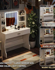 Vanity Desk, Makeup Vanity with Mirror and Lights, White Makeup Vanity Table with Big Drawer, Power Outlet, Stronger Links, for Bedroom, Dressing Room