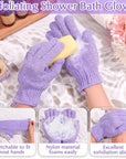 Anezus Exfoliating Back Scrubber Bath Gloves Set, Exfoliating Shower Towel with Shower Gloves for Body Scrub, Back Cleaner Wash Gloves to Remove Dead Skin (Purple)