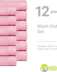 100% Cotton Washcloths Set 13” x 13” | Pink Rose Towels | Set of 12 Ultra Soft and Highly Absorbent Washcloths Sets for Bathroom, Gym, Hotel, Spa | Machine Washable Face Towel