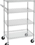Finnhomy 4 Tier Heavy Duty Commercial Grade Rolling Cart with Handle Bar, Metal Wire Utility Cart with Wheels, Service Trolley on Wheels, Shelf Size 18" D x 30" W, NSF Listed, Chrome