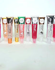 Bundle of 10 Lip Glosses - Gold, Rose Gold, Clear, Rosehip, Coconut, Watermelon, Mango, Strawberry, Bubble Gum, and Cherry Hydrating Lip Glosses with Vitamin E with a Glossy Finish