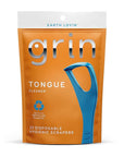 GRIN Tongue Cleaner, 32 Count, Disposable Tongue Cleaner, Hygienic Scraper, Recycled Plastic, Clean Tongue, Promote Fresh Breath, Includes Safe Fold- Back Tooth Pick