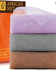 UJFQBH 3 Pieces African exfoliating net African Net Long Net Bath Sponge Exfoliating Shower Body Scrubber Back Scrubber Skin Smoother,Great for Daily Use (Purple、Gray、Brown)