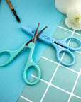 Eyebrow Scissors, Small Scissors for Facial, Nose, Eyebrow, Mustache, and Beard Hair Trimming & Grooming, Safety Edge, Blue Long Cap