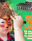 Jim&Gloria Face Paint Kit Bulk 32 Professional Face Painting Kit for Kids Party, Metallic, Neon, Classic Facepaint Crayons, Washable Body Paint Adults, Halloween Makeup, Boys Girls Gifts Crafts Toys