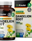 BIO KRAUTER Dandelion Root Capsules - 1800 mg Strength - 250 Count - Dandelion Root Supplement - Vegan Dandelion Powder Capsules for Digestion, Liver Support, Cleansing and Immunity
