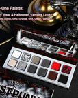 Afflano Goth Makeup Gray Black Eyeshadow Palette, Grunge Smokey Eye Eyeshadow Palette Highly Pigmented, Blendable Chrome Glitter Silver White Grey Dark Red Eye Shadow Palette, Emo SFX Halloween Makeup