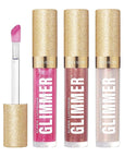 REVLON Super Lustrous Glimmer Gloss Gift Set, 3-Piece, Non-Sticky Lip Makeup, Plant-Based Glitter, High-Shine Finish, 008 Rose Glow, 005 Glazed Almond 001 Diamond Drama