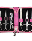 3 Swords Germany - brand quality 6 piece manicure pedicure kit set for professional finger & toe nail care with synthetic leather case - Made in Germany - pink