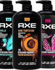 Axe Men's Body Wash Variety Set, Set of 3 Scents, Axe Dark Temptation, Apollo and Excite Body Wash, 3in1 Body and Face Wash in Pump Bottle, 33.8 Ounce Each