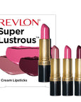 Revlon Super Lustrous 3-Piece Lipstick Gift Set, High Impact, Moisturizing, Cream Finish, 764 On The Mauve, 778 Pink Promise, 477 Black Cherry, 0.45 Oz