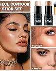 Bronzer Stick Highlighter Stick Cream Contour Stick Makeup,2PCS for Women-Medium