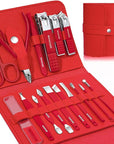 Manicure Set Professional Nail Clippers Pedicure Kit, 16 pcs Stainless Steel Nail Care Tools Grooming Kit with Luxurious Travel Leather Case for Thick Nails Men Women Gift (Red)