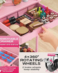 Goovilla Rolling Makeup Organizer Cart with Removable Drawer, 3 Tier Stable Pink Floor Skincare Storage Cart for Vanity, Cosmetic Display, Nail Polish, Perfume, Hair Stuff, Beauty, Bathroom(Plastic)