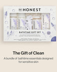 The Honest Company Calming Lavender Bathtime Gift Set | Hypoallergenic Bath Essentials for Sensitive Skin | Shampoo + Body Wash, Face + Body Lotion, Bubble Bath, Conditioner, Wash Cloth