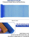 UJFQBH 3 Pieces African Bath Sponge African Net Long Net Bath Sponge Exfoliating Shower Body Scrubber Back Scrubber Skin Smoother,Great for Daily Use (Brown, Blue, Purple)