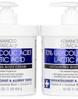 Advanced Clinicals 10% Glycolic Acid + Lactic Acid Lotion Exfoliant Moisturizing Cream With Hyaluronic Acid Moisturizer | AHA Exfoliating Body Cream Improves Look Of Uneven Rough Skin Texture, 2-Pack