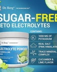 Dr. Berg Zero Sugar Hydration Keto Electrolyte Powder - Enhanced w/ 1000 mg of Potassium & Real Pink Himalayan Salt (NOT Table Salt) - Cucumber Lime Flavor Hydration Drink Mix Supplement - 50 Servings