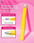 Expert Eyebrow Hair Removal Tweezer with Leather Case, GlamTweeler High Precision Slant Tip Stainless Steel Tweezers for Men and Women (Chartreuse Yellow)