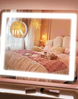 FENNIO Vanity Mirror with Lights 22''x17'' Makeup Mirror,Vanity Mirror Touch Screen with 3-Color Lighting,Dimmable,for Vanity Desk Tabletop(Pink)
