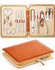MR.GREEN 12-in-1 Manicure & Pedicure Set – Professional German Stainless Steel Nail Clippers,Cuticle Tools & Nail Care Kit, Travel Grooming Kit for Men & Women with Leather Case (Caramel Brown))