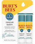 Burt's Bees 100% Natural Origin Rescue Lip Balm With Beeswax and Antioxidant-Rich Turmeric Promotes Healing Of Extremely Dry Lips, Cooling Eucalyptus, 2 Tubes in Blister Box(Pack May Vary)