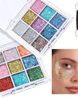 FANDAMEI Face Glitter, 2 PCS Face Glitter Gel 18 Grids, Body Hair Glitter for Kids Women for Makeup, Halloween Rave Concert Face Paint Glitter
