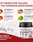 Beef Tallow for Skin – Whipped Tallow and Honey Balm with Grass-Fed Beef Tallow – Organic Daily Tallow Face Moisturizer & Body Balm – Deep Nourishment for Dry, Cracked, Sensitive Skin - 4.3 OZ