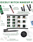 MEICOLY Complete Green Witch Makeup Kit,Wicked Costume Halloween SFX Frankenstein Makeup Set,Elphaba Green Face Paint for Character Cosplay Stage Performance Theater,Setting Powder,Yellow Face Paint