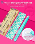 Expert Eyebrow Hair Removal Tweezer with Leather Case, GlamTweeler High Precision Slant Tip Stainless Steel Tweezers for Men and Women (Robin's Egg Blue)