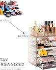 Sorbus Acrylic Makeup Organizer Set, 6-Drawer Vanity & Countertop Cosmetic Storage with Small & Wide Compartments, Glitter Makeup Storage for Brushes, Jewelry – Holiday Gift for Women & Teens
