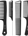 SALONSILK 4PCS Professional Comb Set, Wide Tooth Rat Tail Fine Tooth Hair Combs, Braiding Cutting Barber Styling Curly Parting Set for Men and Women