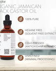 PURA D'OR 4 Oz ORGANIC Jamaican Black Castor Oil - Natural Smoky Scent - w/ 2 BONUS Empty Brushes - 100% Pure USDA Certified Cold Pressed & Roasted, Hexane Free Eyelash & Eyebrow Serum