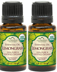 US Organic 100% Pure Lemongrass Essential Oil, USDA Certified Organic, Extracted by Steam Distillation Method, for Hair, Nail Polish Remover, Bees Attraction, and More. 15 ml, Value 2 Pack