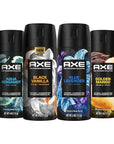 AXE Fine Fragrance Collection Premium Deodorant Body Spray for Men - Variety Pack - Blue Lavender, Aqua Bergamot, Golden Mango, & Black Vanilla - Pack of 4 72H Odor Protection, Aluminum Free, 4 oz