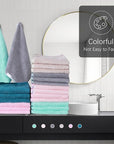 Cosy Family 24 Pack Soft Washcloths Set - 12 x 12 inches, Quick Drying - Highly Absorbent Coral Velvet Fingertip Towel Bathroom Wash Clothes for Bath, Spa, Facial, Kitchen - Light Color