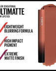 Maybelline Color Sensational Ultimatte Matte Lipstick, Non-Drying, Intense Color Pigment, More Taupe, Rose Nude, 1 Count