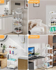 4 Tier Rolling Utility Cart with Handle,REBECAT Utility Cart Made of Multifunctional Storage Organizer Tool for Kitchen,Bathroom,Living Room,Office(White)