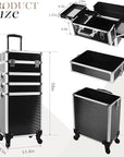 5 in 1 Professional Makeup Train Case Aluminum Cosmetic Case Rolling Makeup Case ExtraLarge Storage Organizer with Key Swivel Wheels Salon Barber Case for Make Up Nail Hairstylists, Black